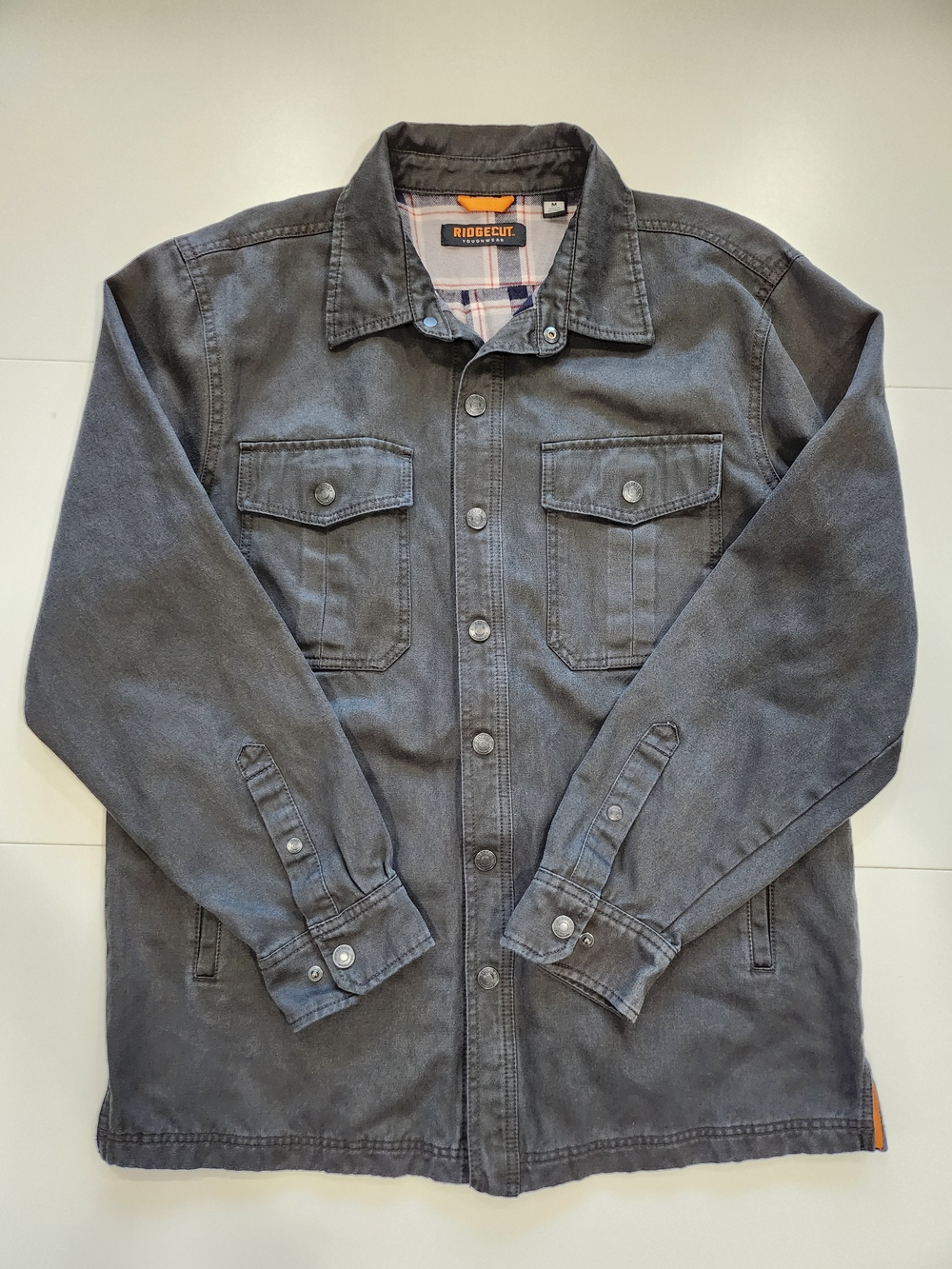 Ridgecut Toughwear Men's Medium Charcoal Gray Canvas Shirt Jacket Flannel Lined - Picture 2 of 13